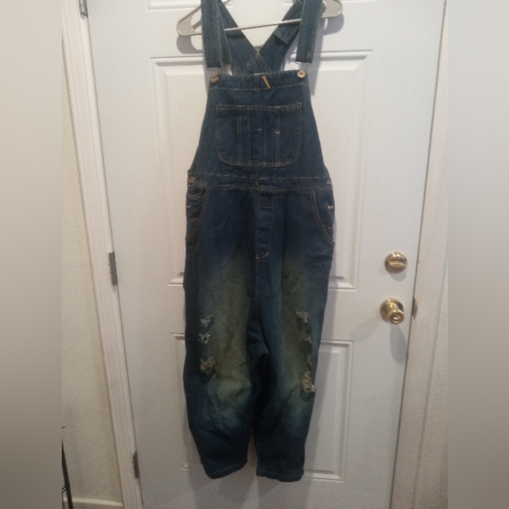 Blue Denim Overalls Oversize Hobo Style OS